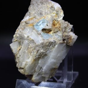 Pale blue euclase crystals on calcite matrix from the Chivor District, Colombia