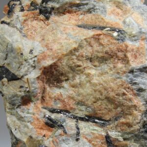 Black zirconolite crystals in feldspar from Håkestad Quarry