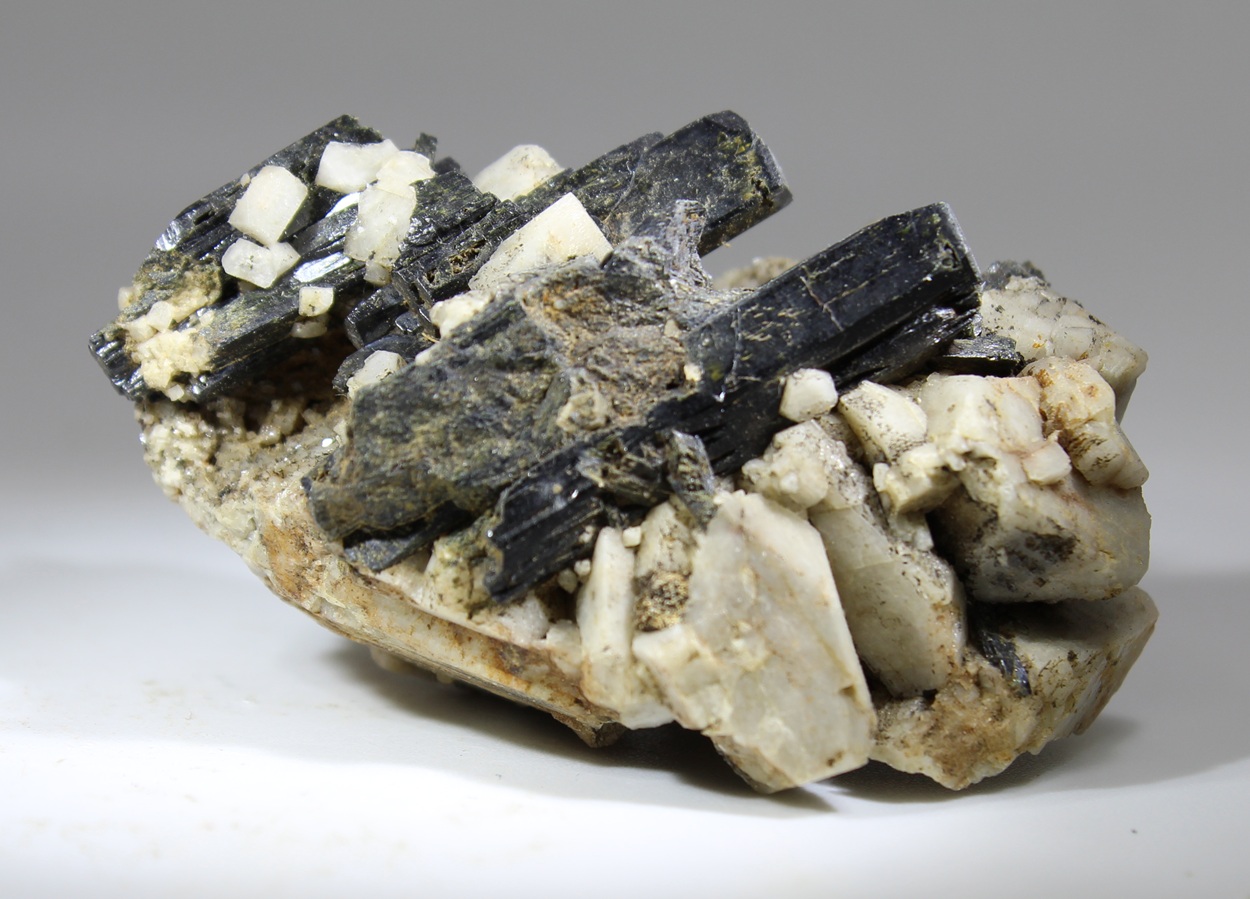 Black aegirine crystals with feldspar from the classic Mt. Malosa locality in Malawi