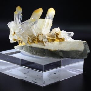 Mango Quartz from Cabiche Colombia with yellow-orange crystal tips on a Quartz group