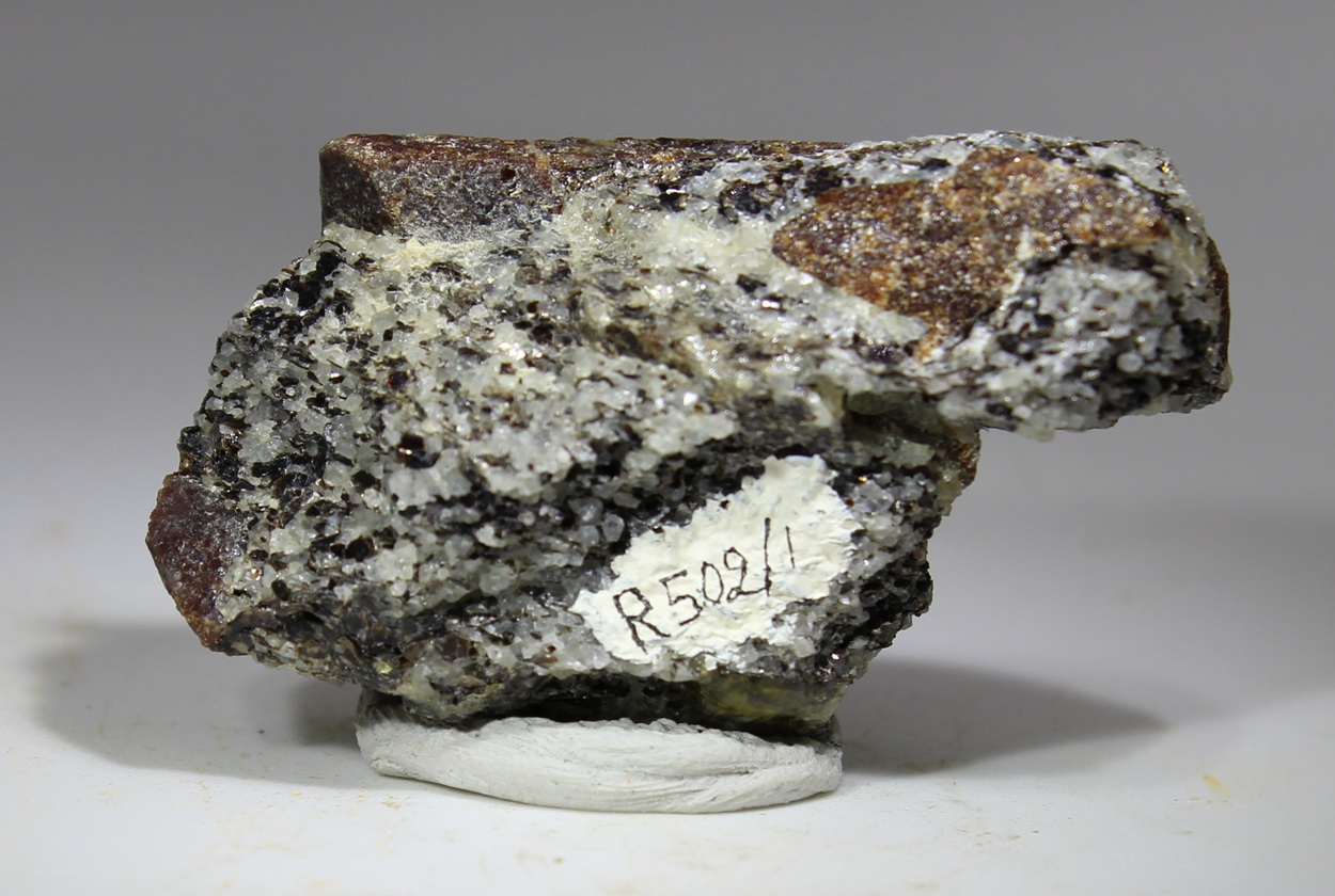 Back of Staurolite specimen from Nesodden Oslo with collection number